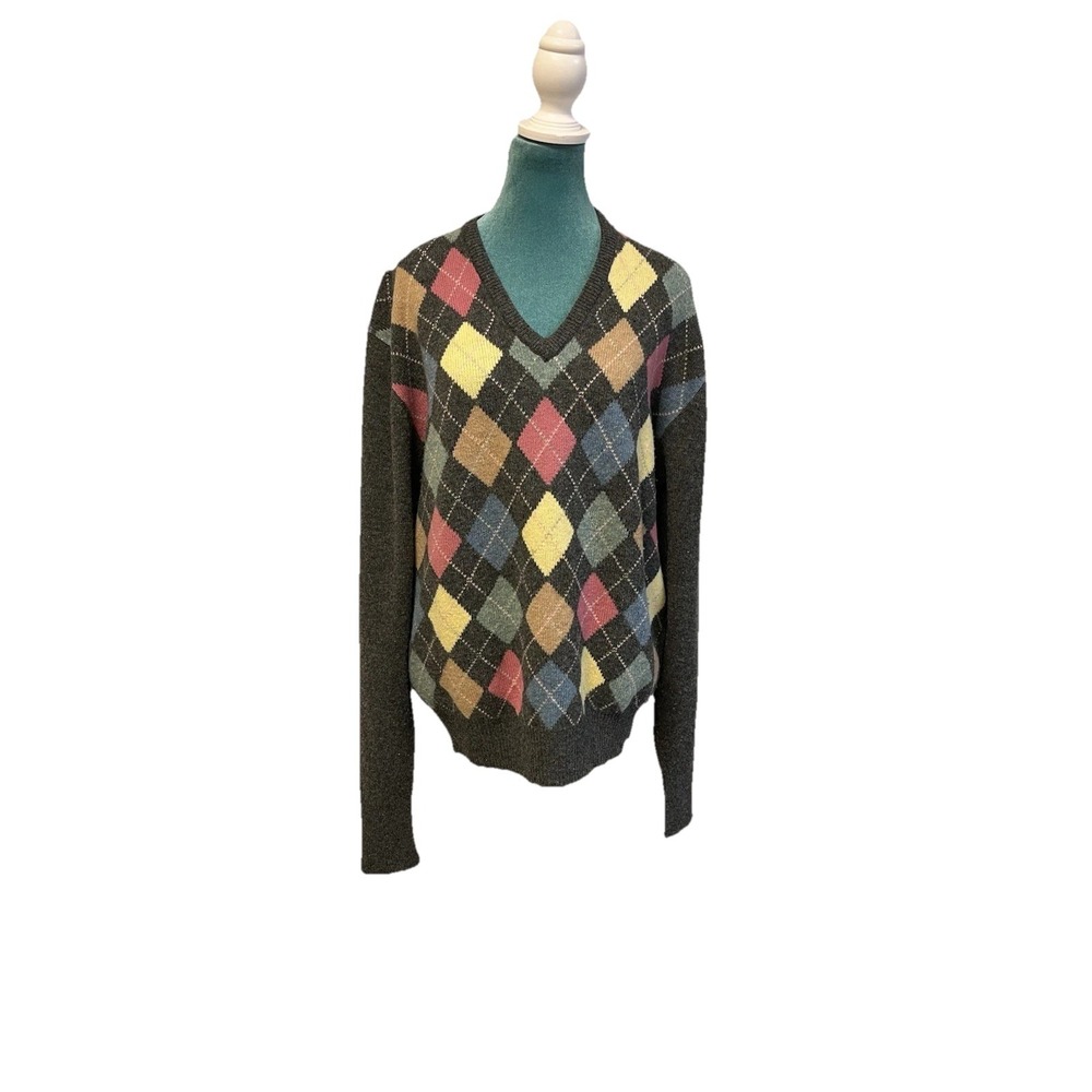 Lord & Taylor The Man's Shop 100% Lambswool Argyle Sweater Men's XL‎ Gray Pastel